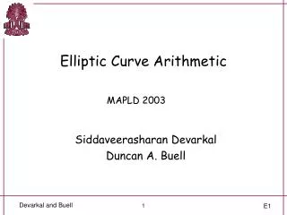 Elliptic Curve Arithmetic