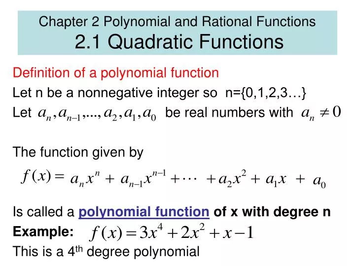 chapter 2 polynomial and rational functions 2 1 quadratic functions