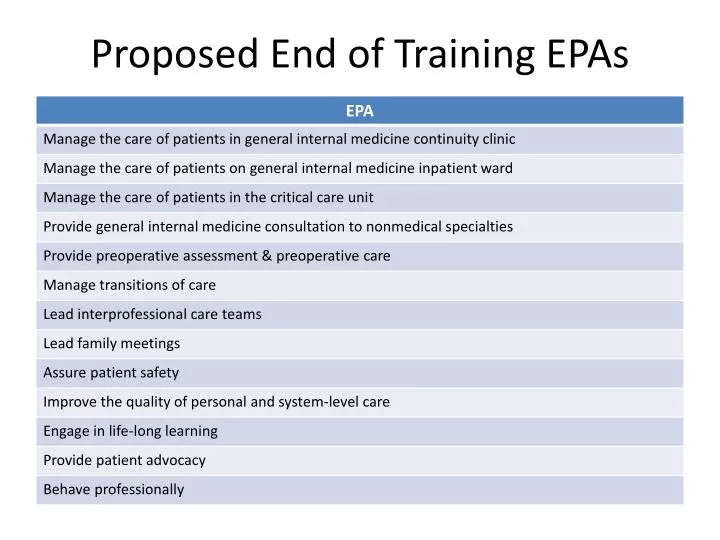 proposed end of training epas