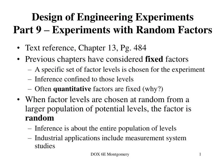 design of engineering experiments part 9 experiments with random factors
