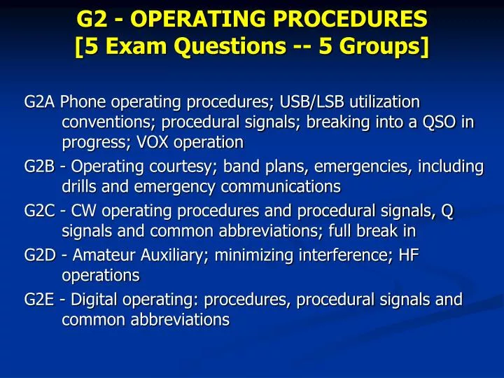 g2 operating procedures 5 exam questions 5 groups