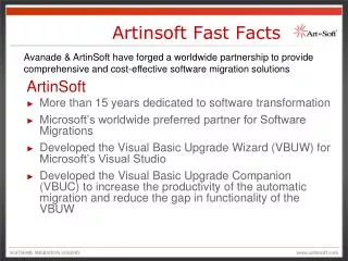 Artinsoft Fast Facts