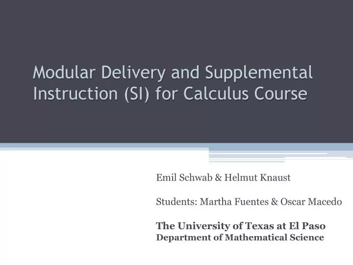modular delivery and supplemental instruction si for calculus course