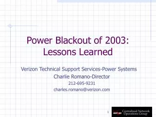 Power Blackout of 2003: Lessons Learned