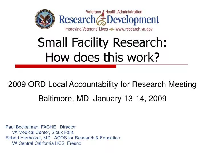 small facility research how does this work