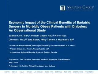 Economic Impact of the Clinical Benefits of Bariatric Surgery in Morbidly Obese Patients with Diabetes: An Observational