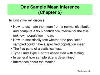 One Sample Mean Inference (Chapter 5)