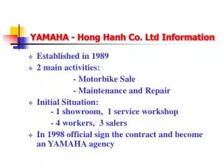 YAMAHA - Hong Hanh Co. Ltd Information
