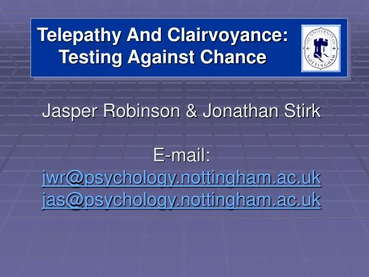 telepathy and clairvoyance testing against chance