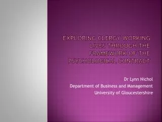 Exploring Clergy working lives through the framework of the psychological contract