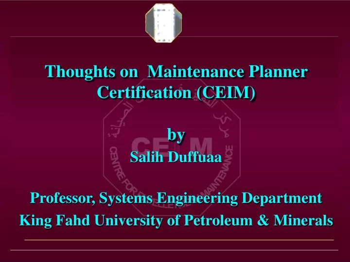 thoughts on maintenance planner certification ceim by