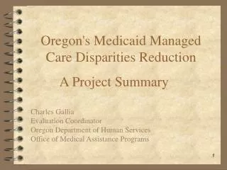 Oregon's Medicaid Managed Care Disparities Reduction