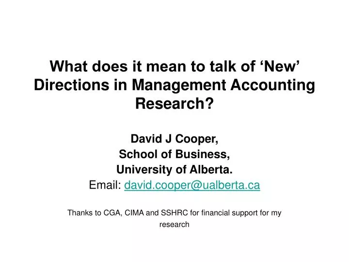 what does it mean to talk of new directions in management accounting research