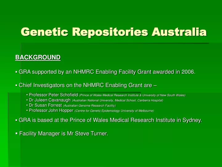 genetic repositories australia
