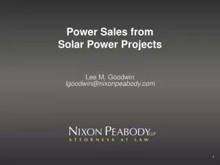 Power Sales from Solar Power Projects