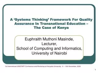 A ‘Systems Thinking’ Framework For Quality Assurance In Transnational Education – The Case of Kenya