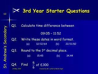 3rd Year Starter Questions