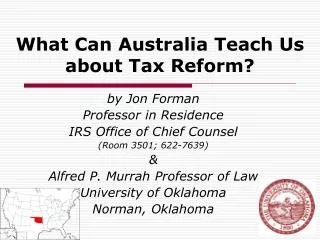 What Can Australia Teach Us about Tax Reform?