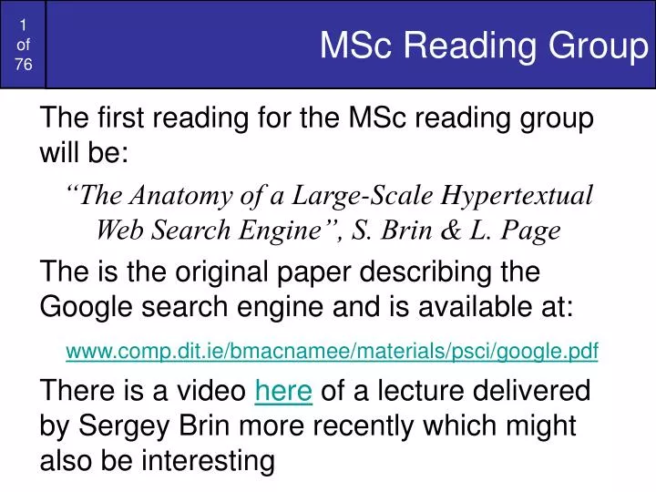msc reading group