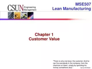 MSE507 Lean Manufacturing