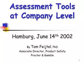 Hamburg, June 14 th 2002 By Tom Feijtel , PhD Associate Director, Product Safety Procter &amp; Gamble