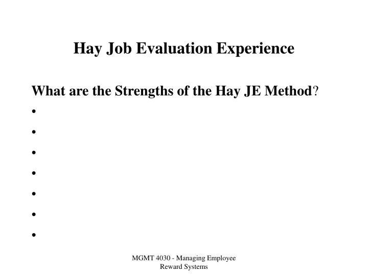 hay job evaluation experience