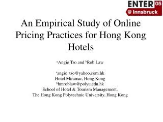 An Empirical Study of Online Pricing Practices for Hong Kong Hotels