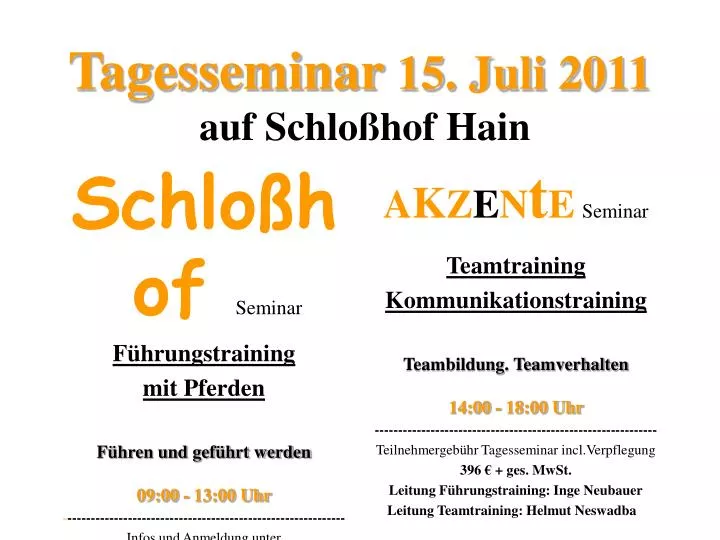 tagesseminar 15 juli 2011 auf schlo hof hain