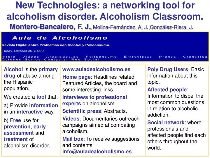 new technologies a networking tool for alcoholism disorder alcoholism classroom
