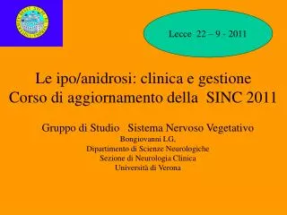 Le ipo/anidrosi: clinica e gestione Corso di aggiornamento della SINC 2011