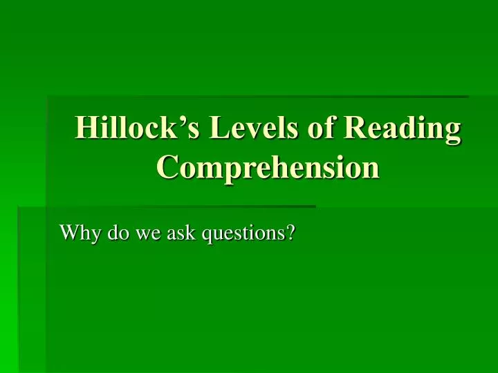 hillock s levels of reading comprehension