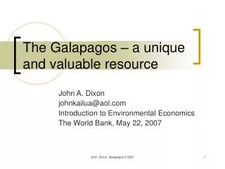 The Galapagos – a unique and valuable resource