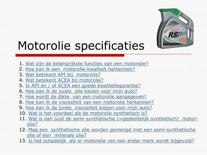 motorolie specificaties