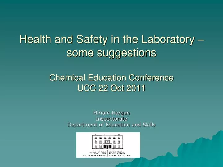 health and safety in the laboratory some suggestions chemical education conference ucc 22 oct 2011