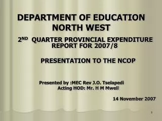 DEPARTMENT OF EDUCATION NORTH WEST