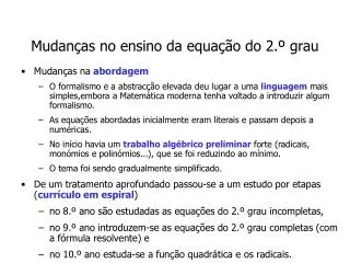 mudan as no ensino da equa o do 2 grau