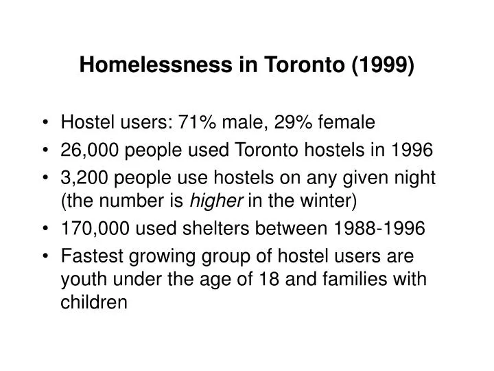 homelessness in toronto 1999