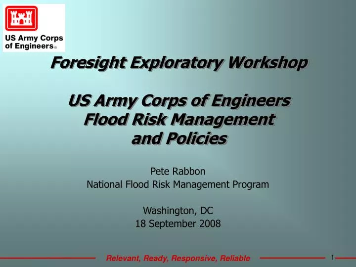 foresight exploratory workshop us army corps of engineers flood risk management and policies