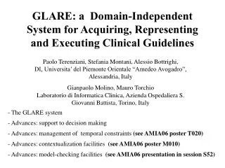 GLARE: a Domain-Independent System for Acquiring, Representing and Executing Clinical Guidelines