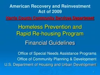 Harris County Community Services Department Homeless Prevention and Rapid Re-housing Program