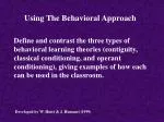 Using The Behavioral Approach - slide 1