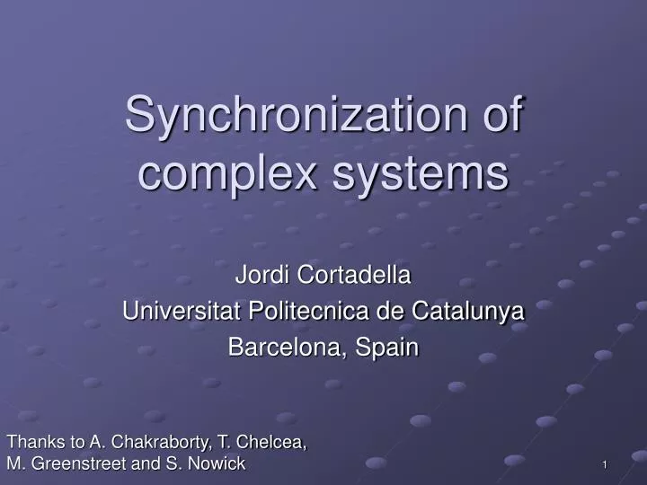 synchronization of complex systems
