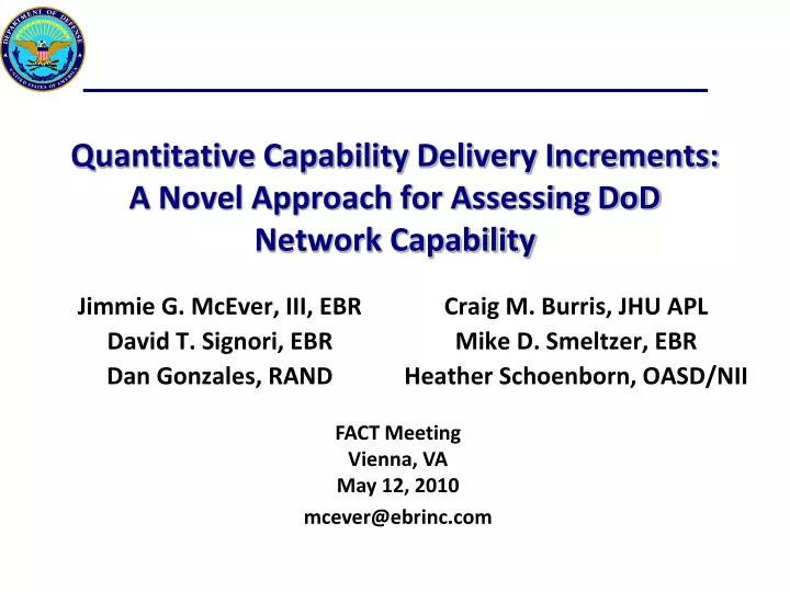 quantitative capability delivery increments a novel approach for assessing dod network capability