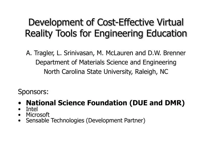 development of cost effective virtual reality tools for engineering education