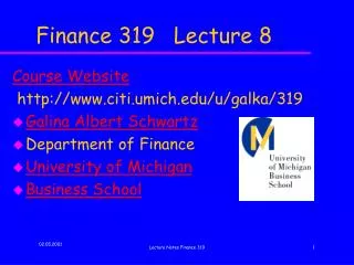 Finance 319 Lecture 8
