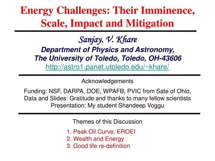 energy challenges their imminence scale impact and mitigation
