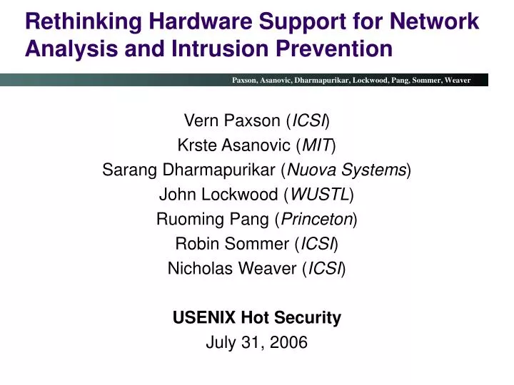 rethinking hardware support for network analysis and intrusion prevention