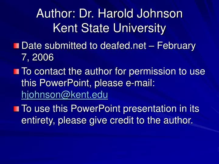 author dr harold johnson kent state university