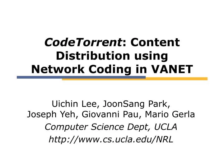 codetorrent content distribution using network coding in vanet