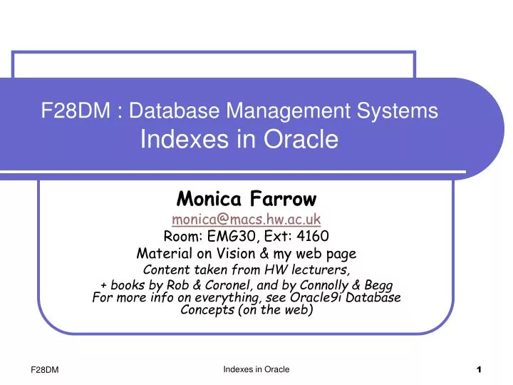 f28dm database management systems indexes in oracle